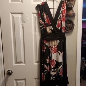 Elegant Black and Red Floral Dress